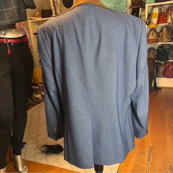 HARRY BROWN Blue houndstooth Blazer with Tan Accents Size 44s Slim Fit - Picture 9 of 11